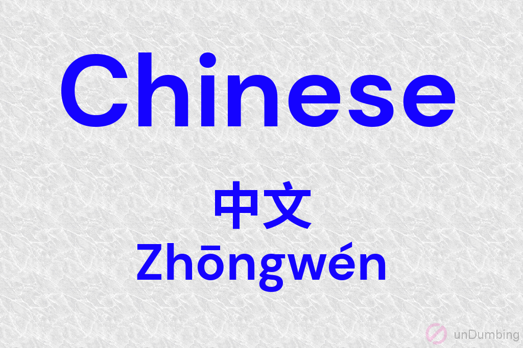'Chinese' written in English, Chinese characters, and pinyin