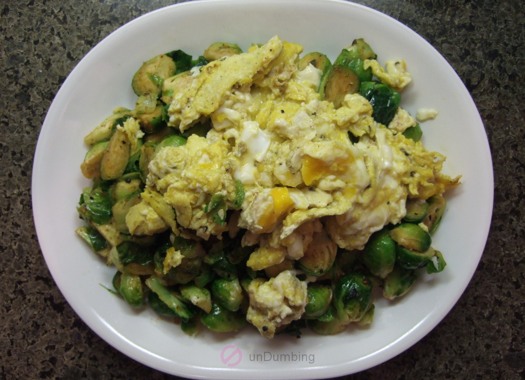 Plate of brussels sprouts and eggs