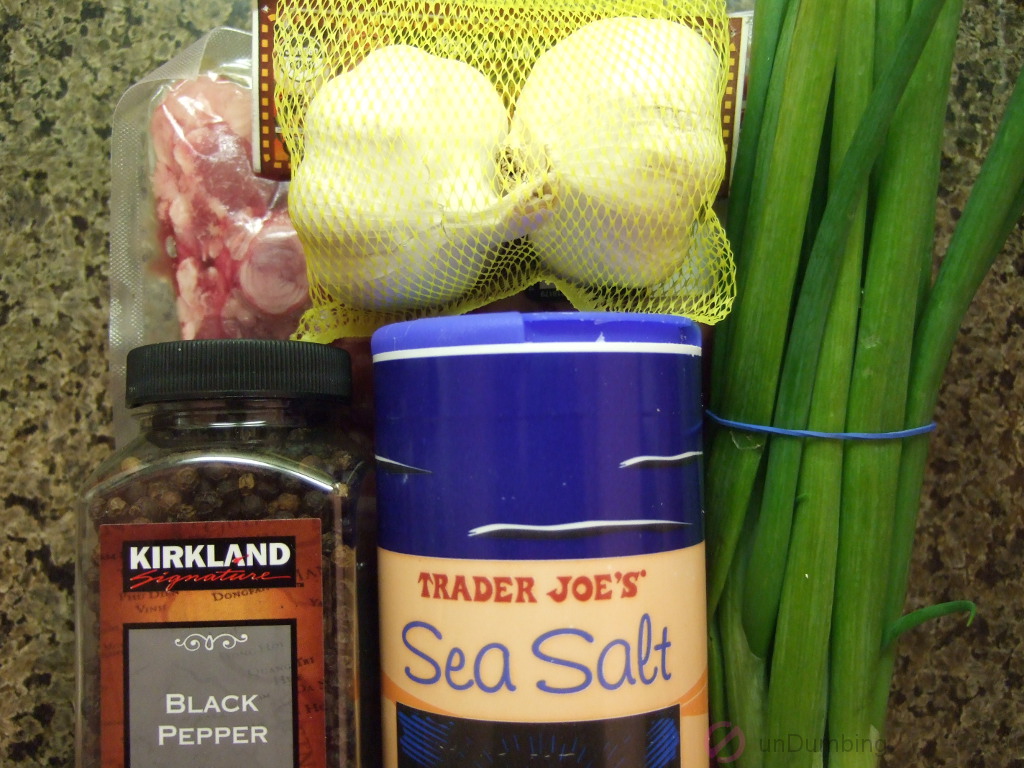 Oxtail, garlic, green onions, salt, and black pepper