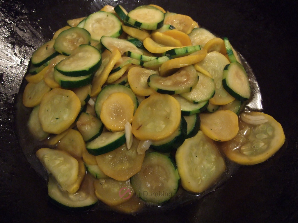 Cooked squash in a wok