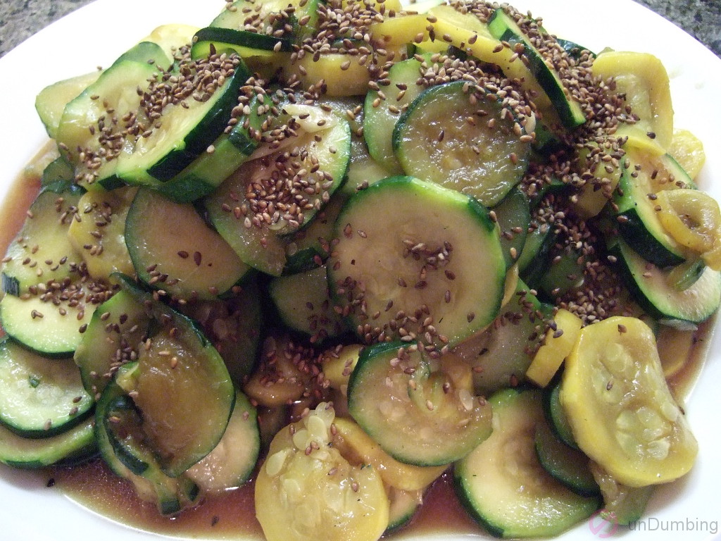 Squash with sesame seeds on a plate