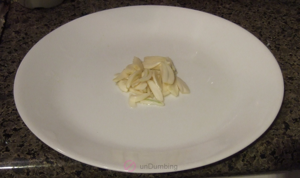 Sliced garlic on a plate