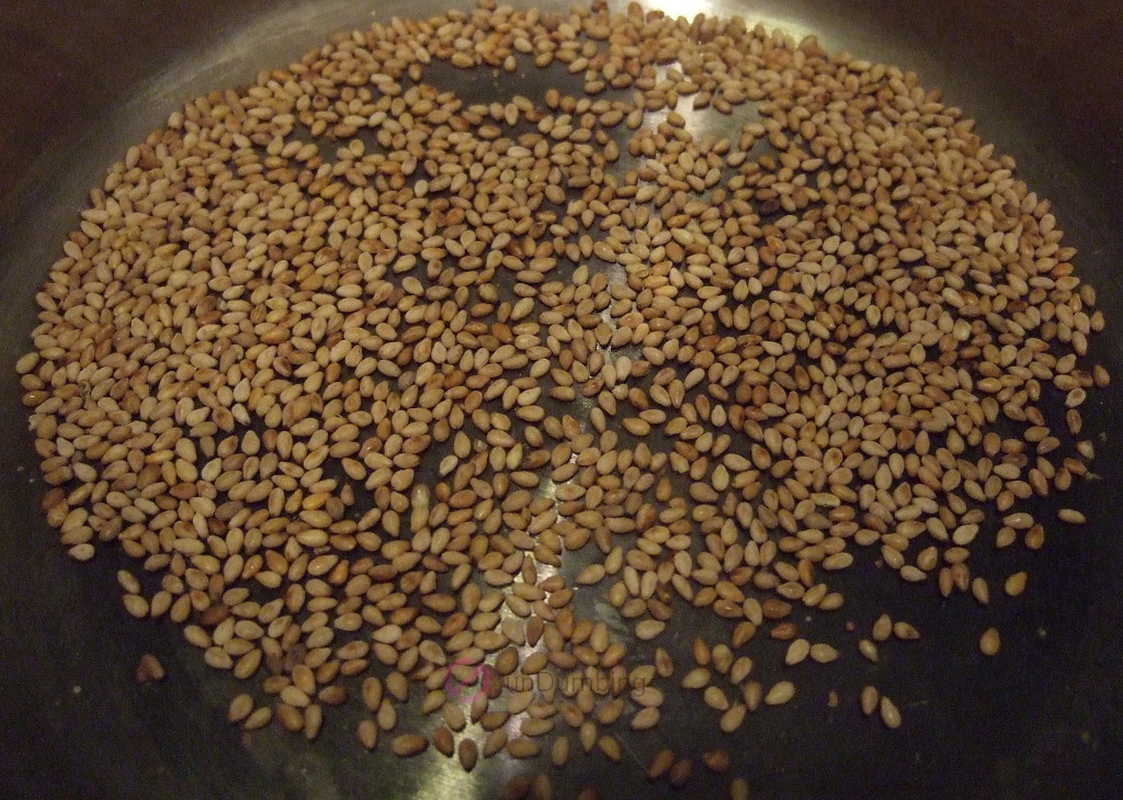 Toasted sesame seeds in a pot