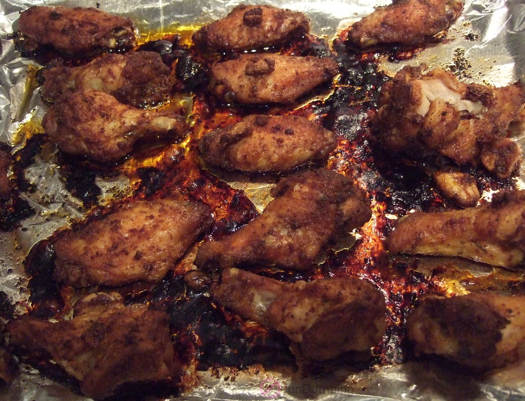 Cooked chicken wings on a baking sheet (Try 2)