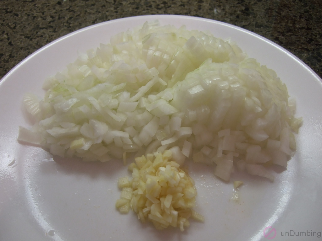 Plate of minced onion and garlic