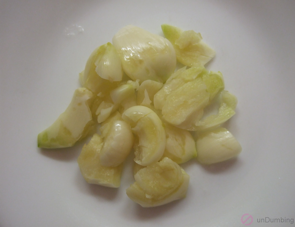 Plate of pressed garlic
