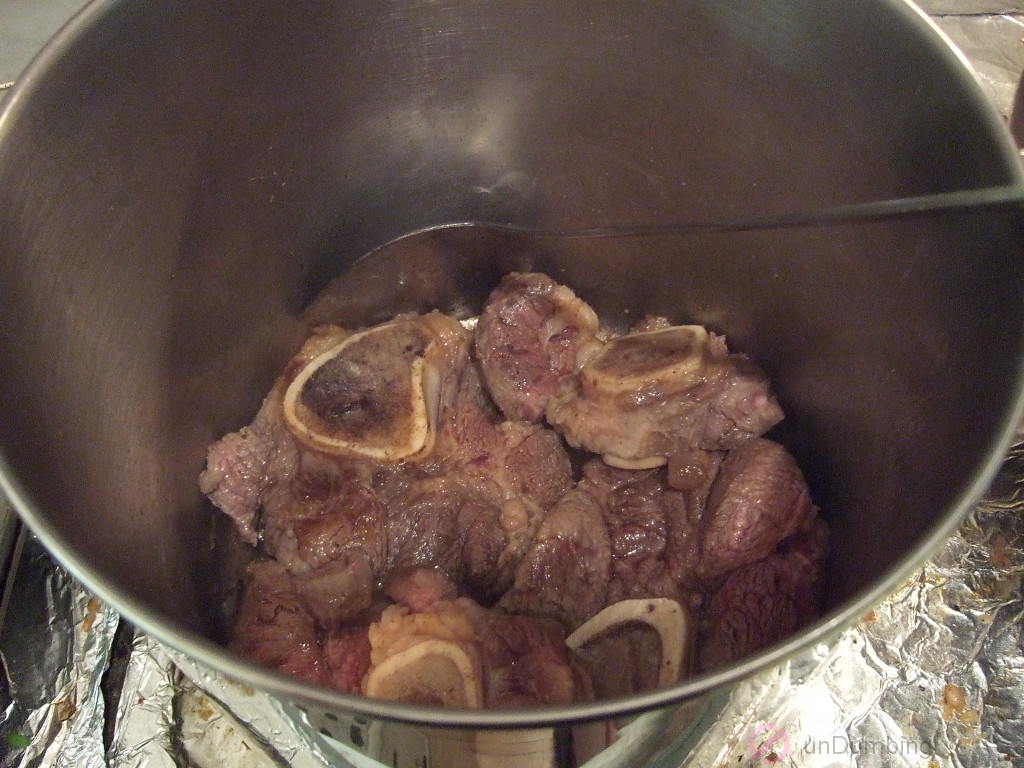 Pot of browned beef shanks