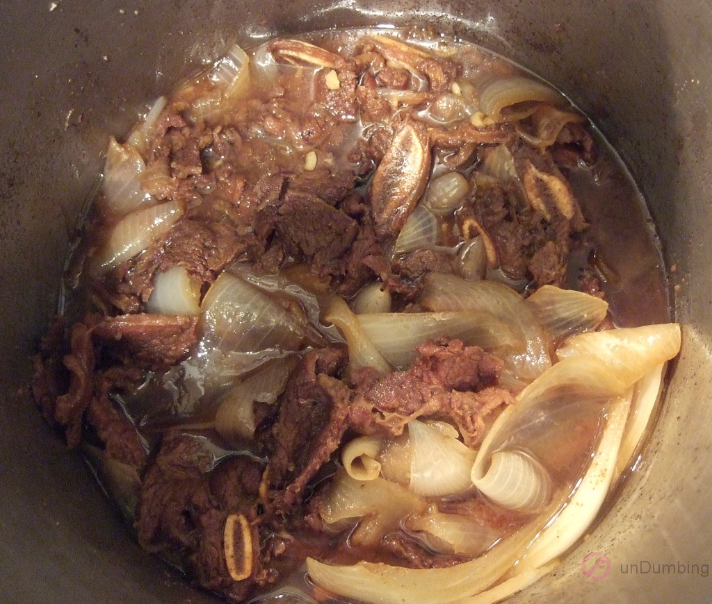 Pot of braised Korean beef short ribs