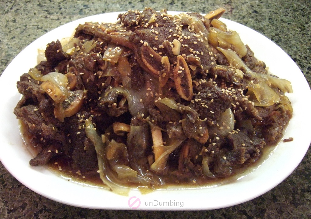 Plate of Korean braised beef short ribs