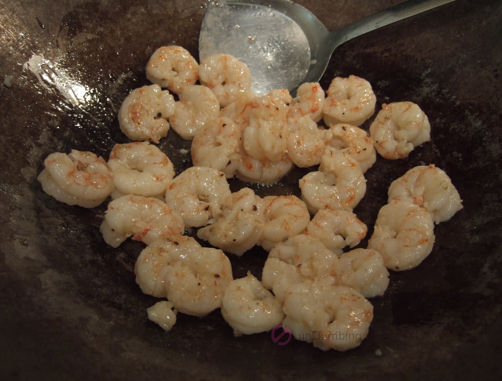 Cooked shrimp in a wok