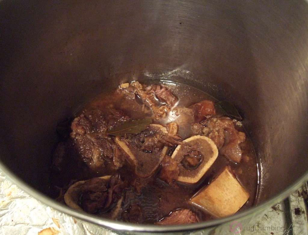 Pot of simmered beef shanks