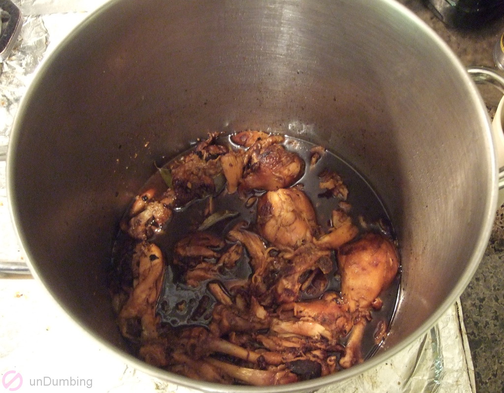 Pot of chicken adobo completed
