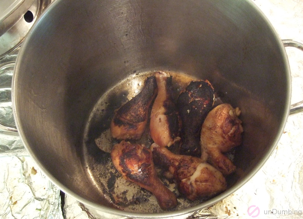 Frying chicken in a pot
