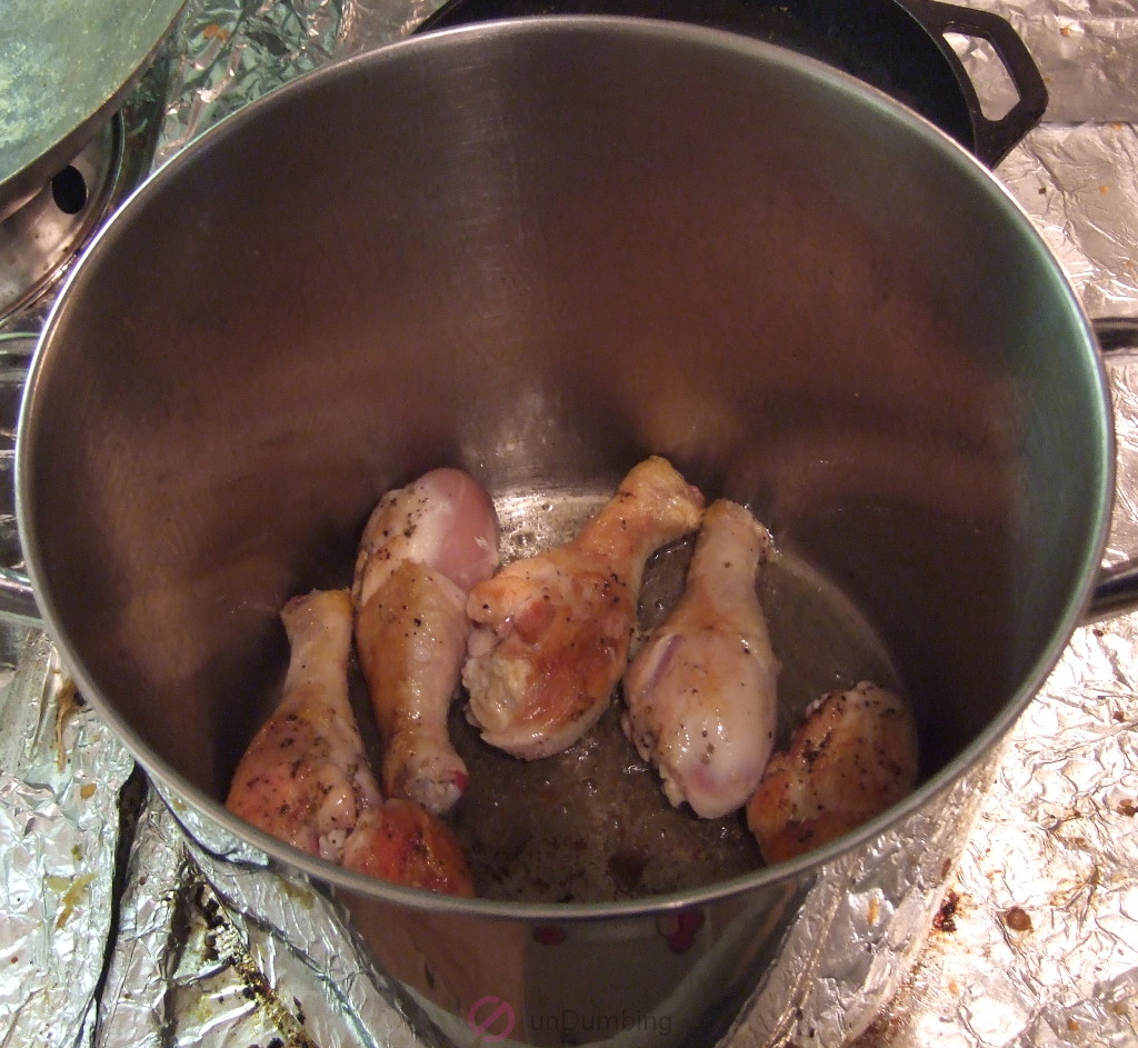 Browning chicken in a pot