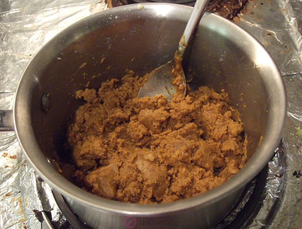 Cooked butter and flour stirred with curry powder, garam masala, and cayenne pepper in a pot