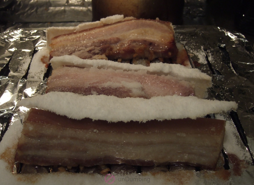 Baked pork belly with salt crust on a slotted pan (Try 2)
