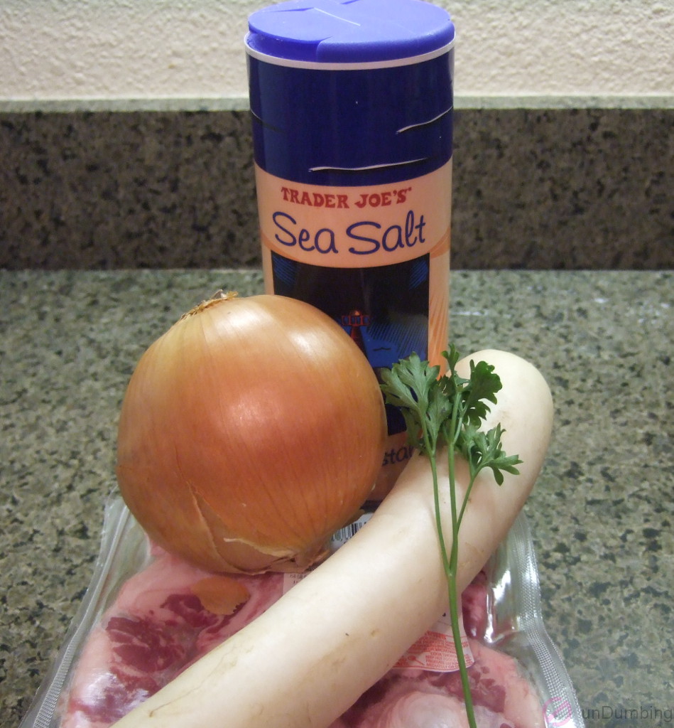 Salt, onion, parsley, daikon radish, and oxtail