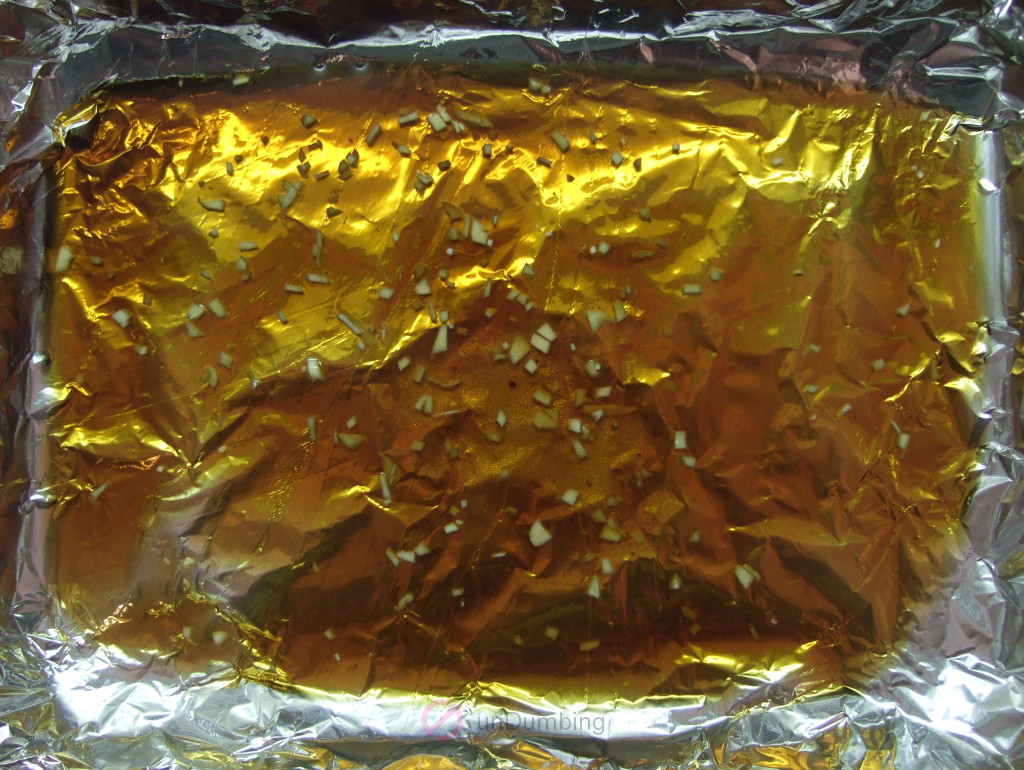 Marinade in foiled-lined baking pan