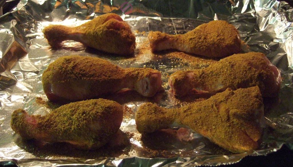 Drumsticks on foil-lined baking tray before cooking (Try 2)