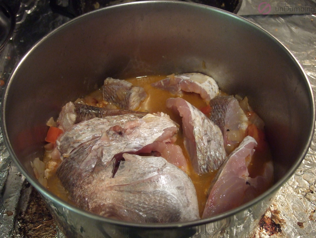 Fish added to the saucepan
