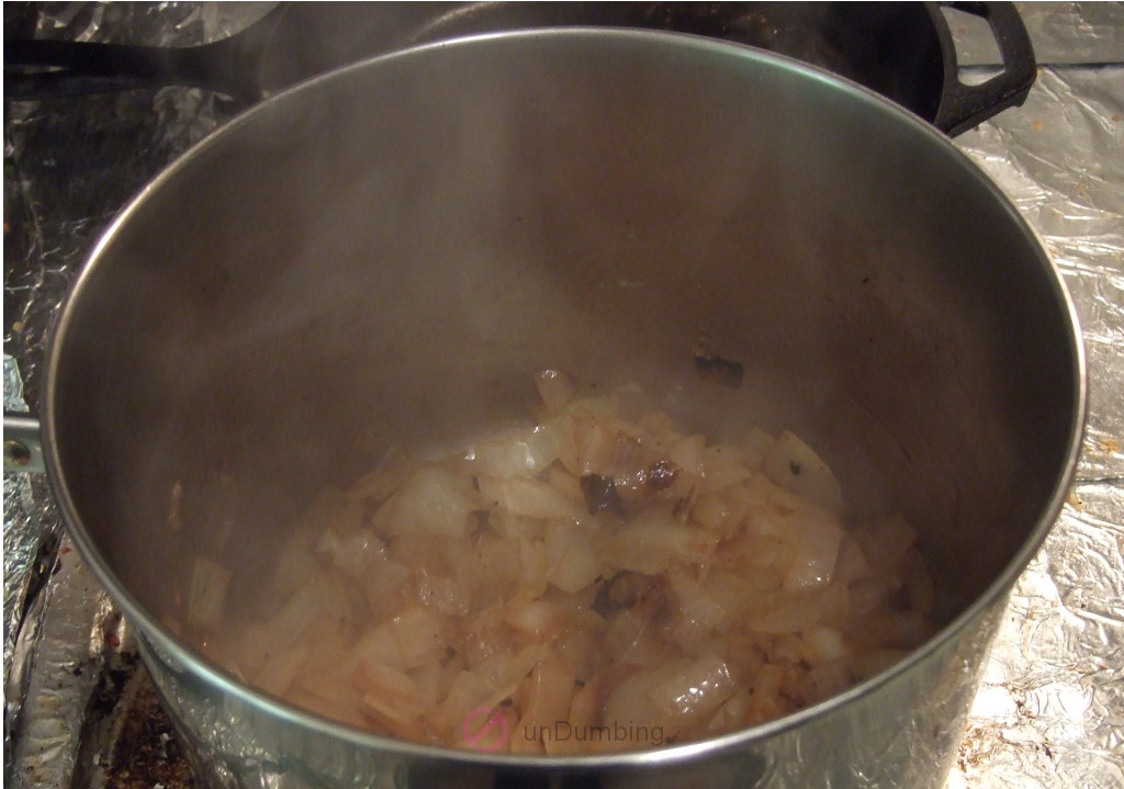 Sautéed onion and garlic in the saucepan