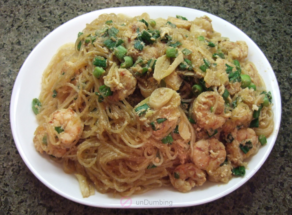 Plate of seasoned stir-fried glass noodles with shrimp (Try 2)