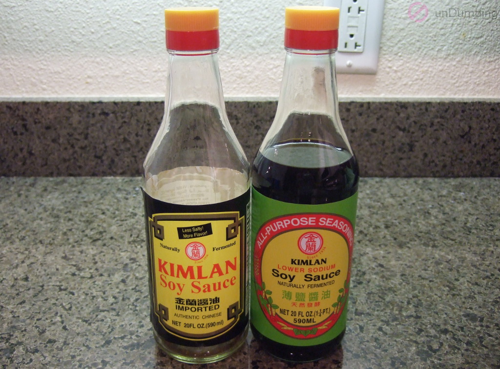 Two different bottles of light soy sauce
