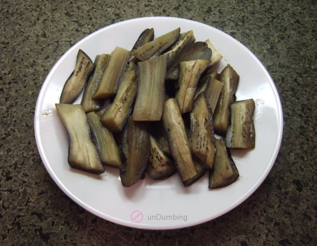 Steamed eggplant on a white plate (Try 2)
