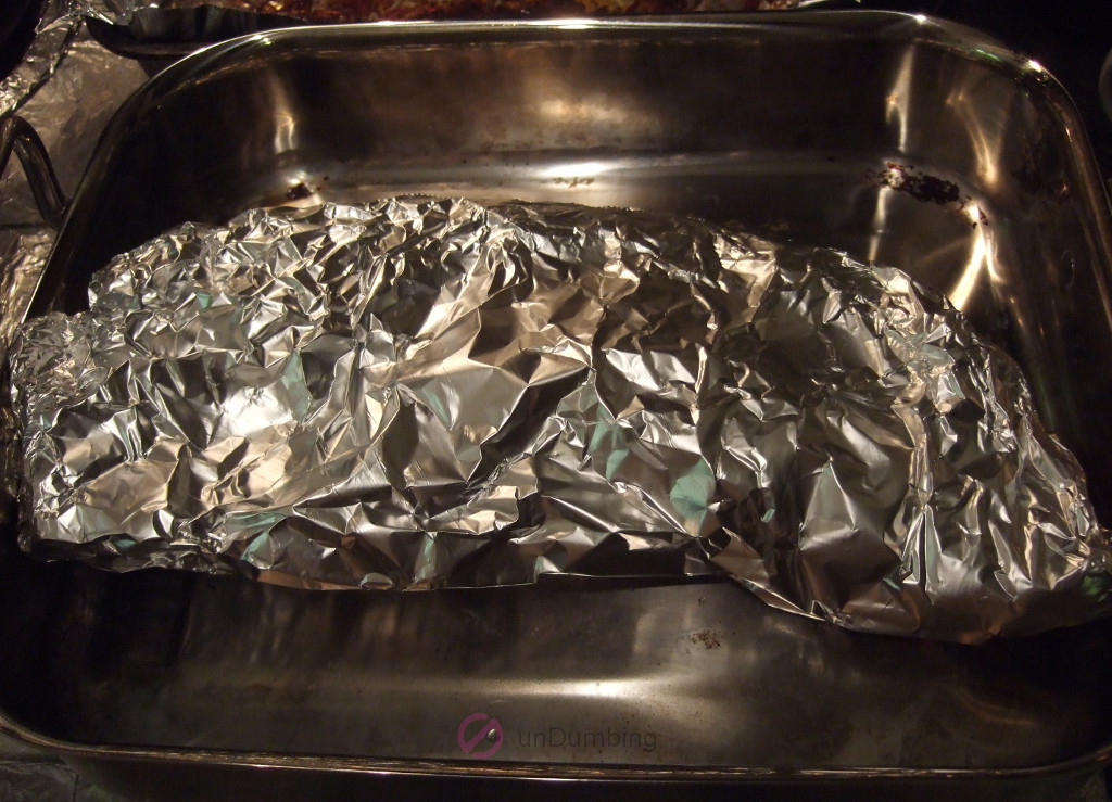Foil packet on a roasting pan