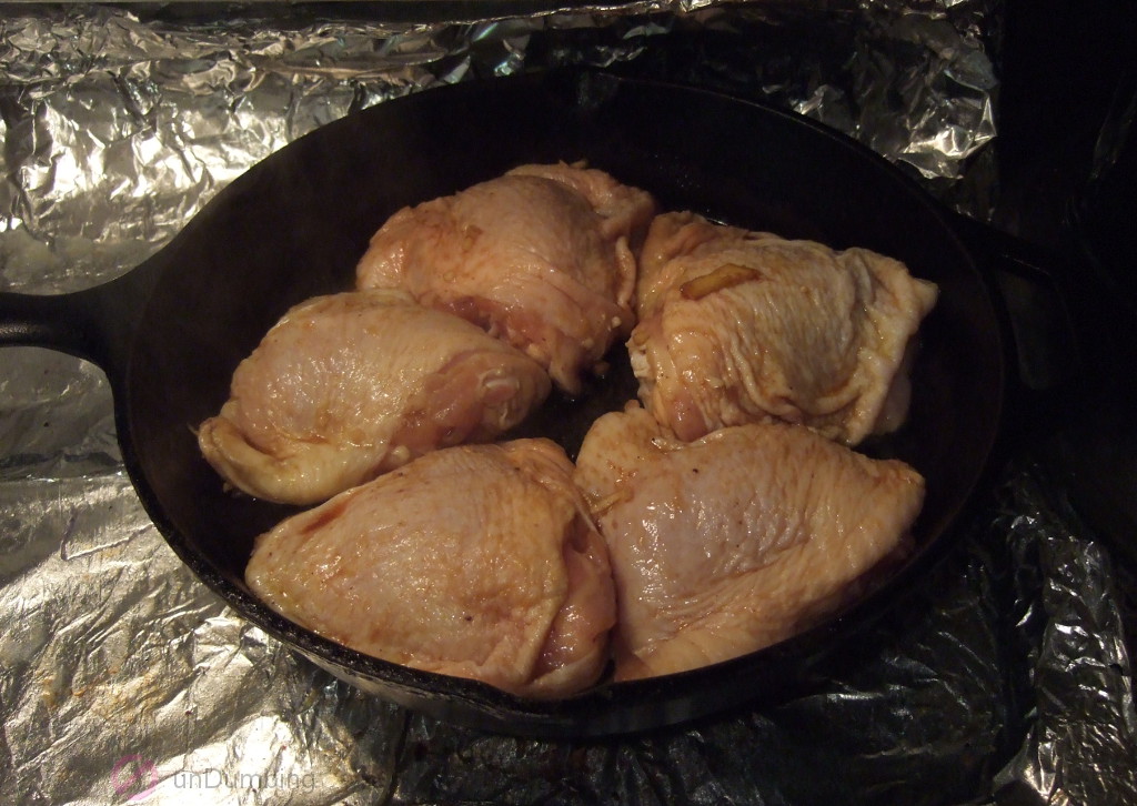 Chicken browning in a skillet