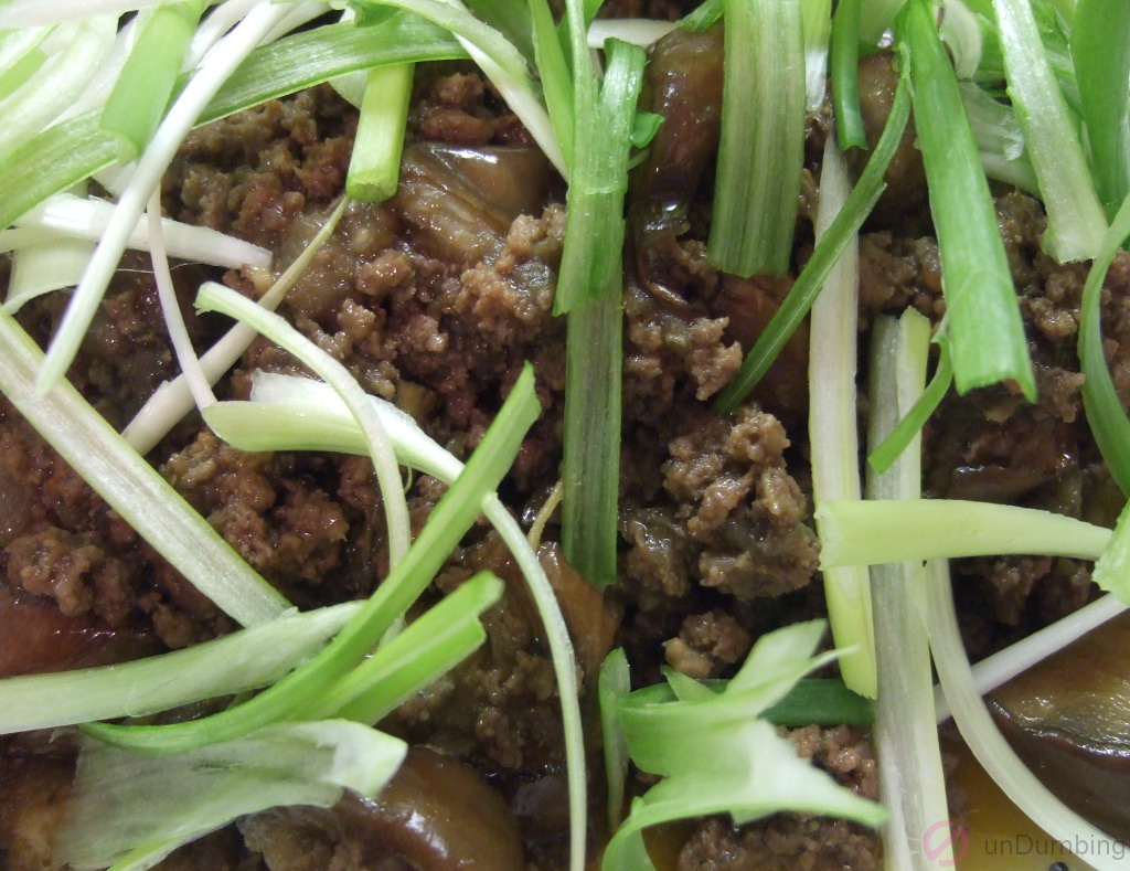 Ground meat and roasted eggplant stir-fry