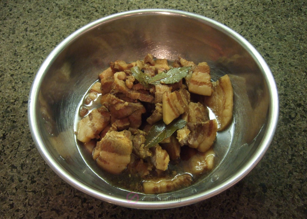 Pork adobo in a stainless steel bowl (Try 2)
