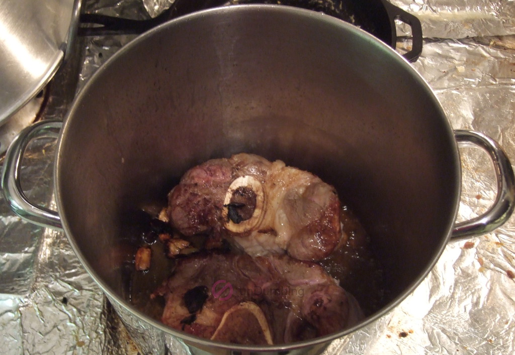 Beef shank browned in a pot