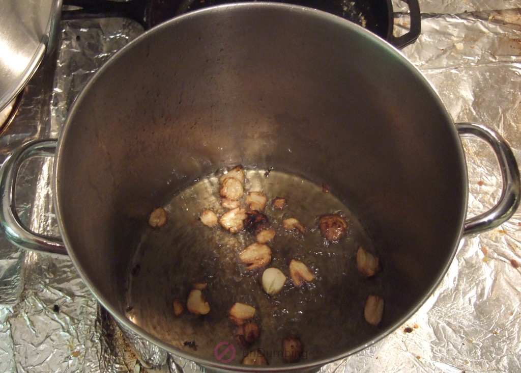 Garlic browned in a pot