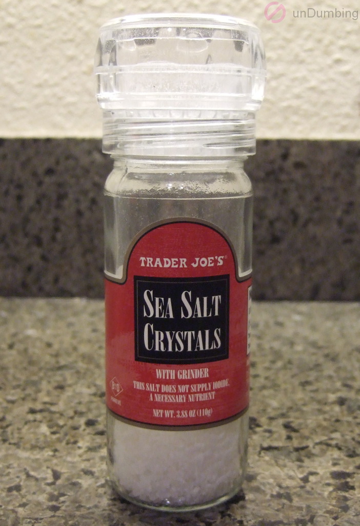 Bottle of ground sea salt