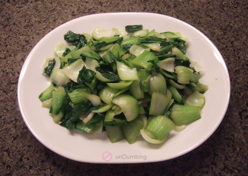 Easy bok choy on a white plate (Try 2)