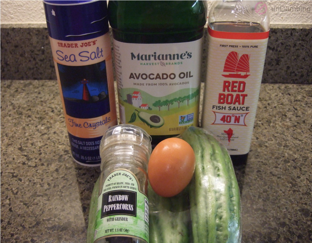Salt, oil, fish sauce, pepper, egg, and bitter melon