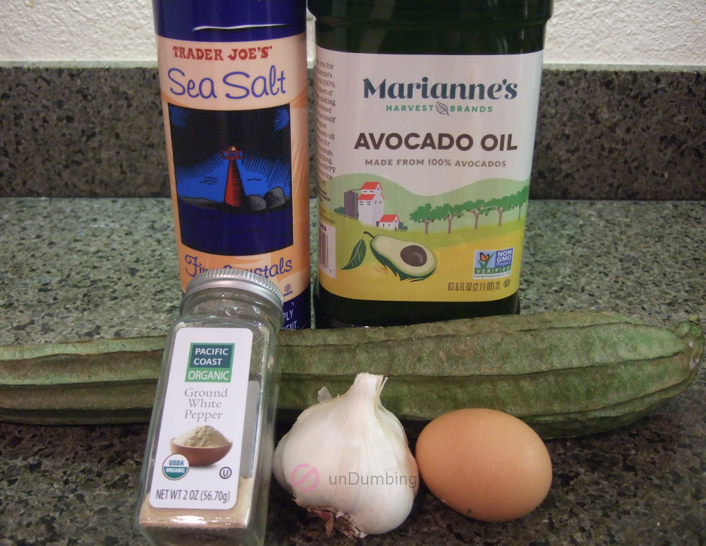 Salt, oil, ground white pepper, Chinese okra, garlic, and egg