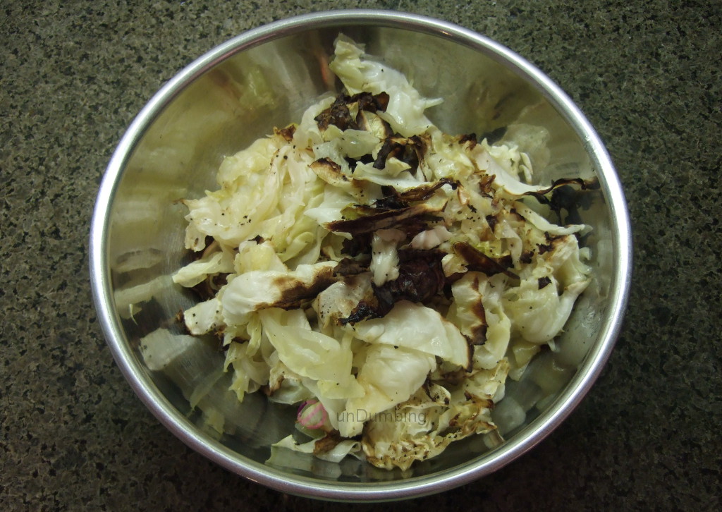 Roasted cabbage in a stainless steel bowl (Try 2)