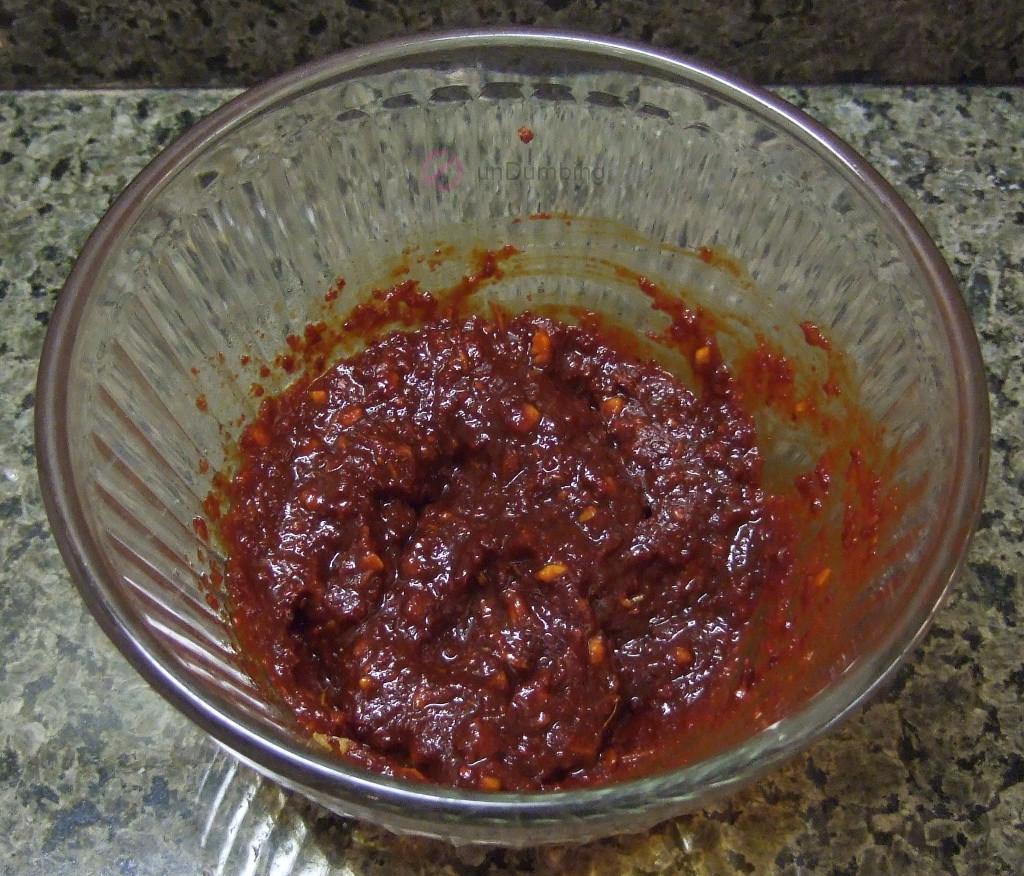 Red pepper seasoning in a glass bowl