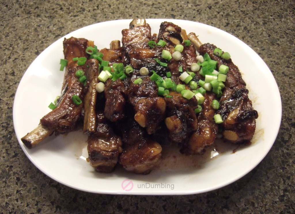 Chinese braised spare ribs on a white plate (Try 2)