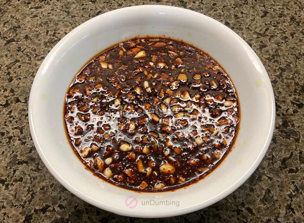 Seasoning sauce in a white bowl